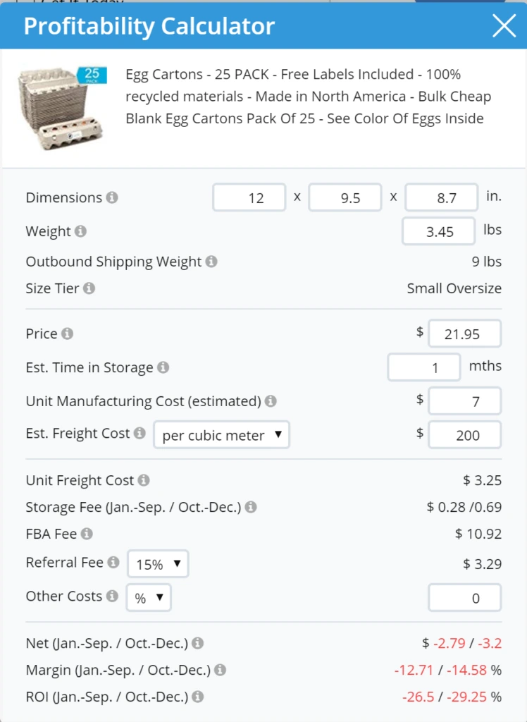 Helium 10 profitability calculator