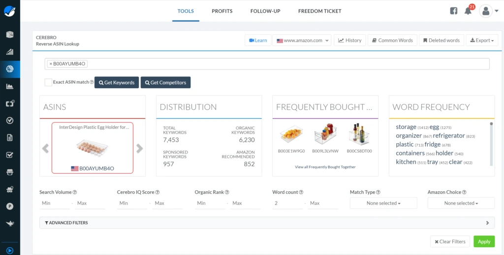 Helium 10 dashboard