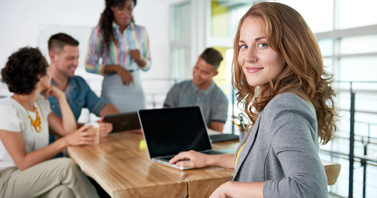 Female social media manager in meeting