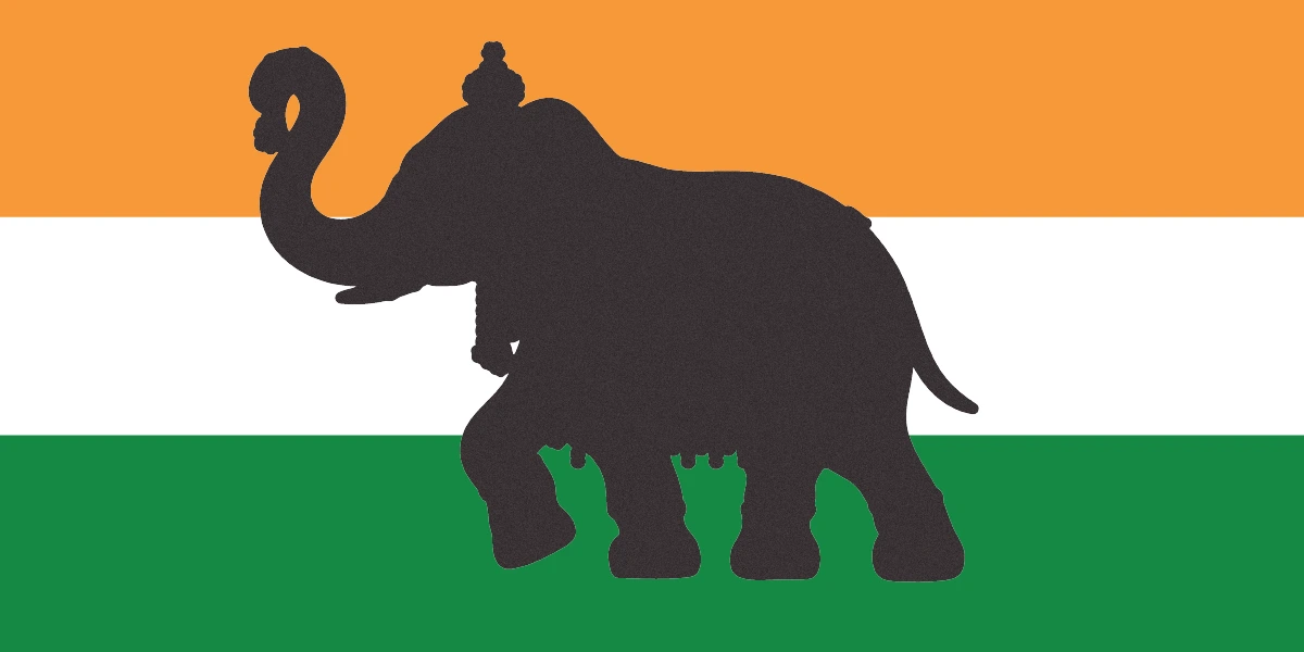 elephant silhouette in front of Indian flag