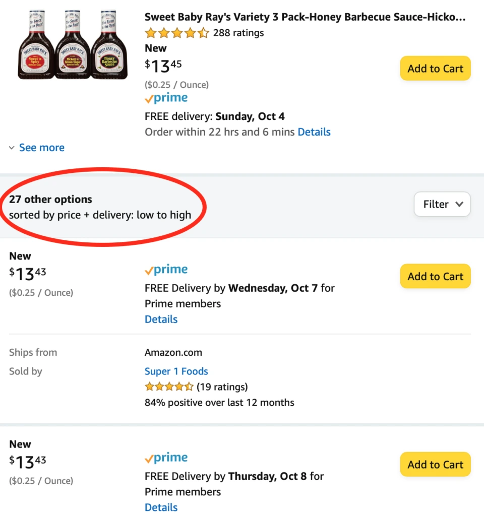 where amazon product listing for other sellers