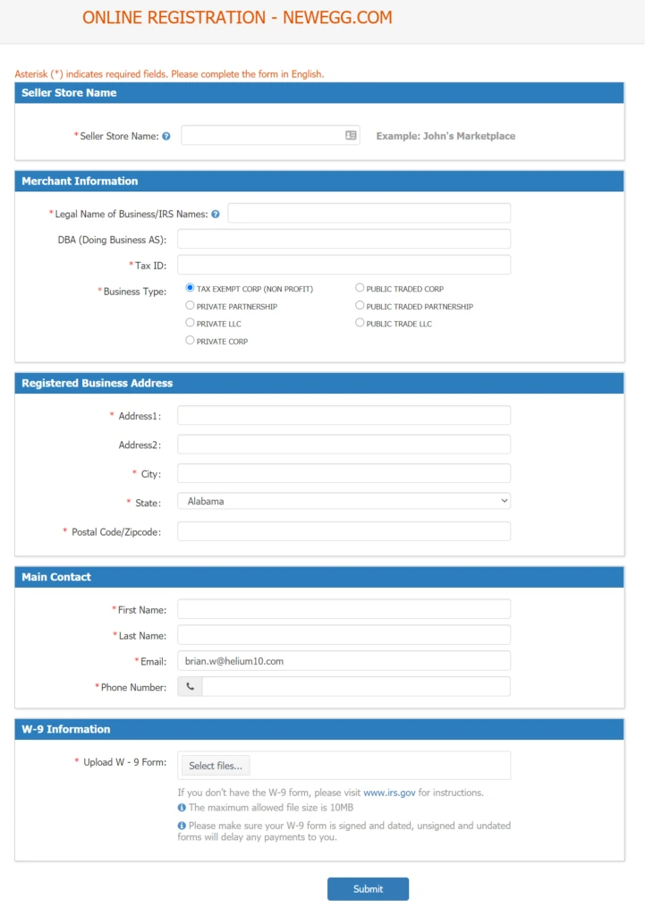 business registration for newegg