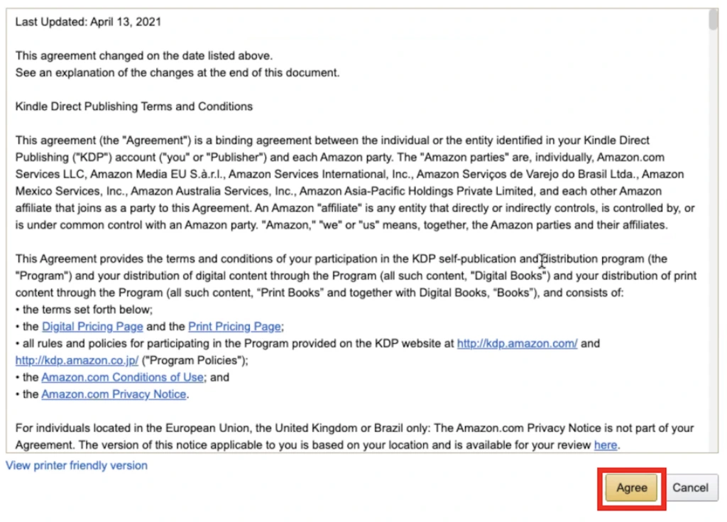 Kindle Direct Publishing Terms and Conditions