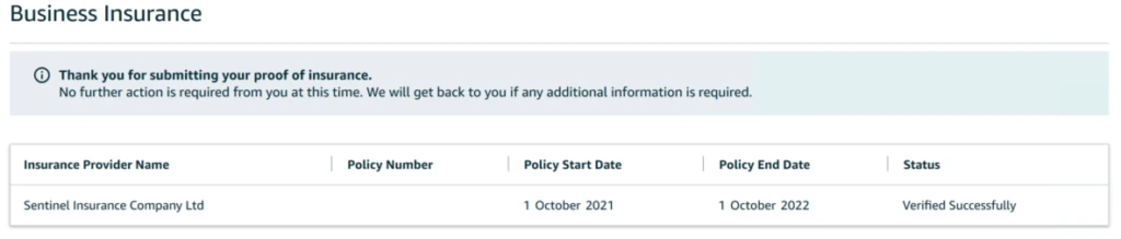 proof of insurance thank you page