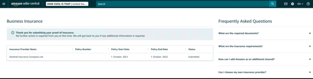 amazon seller central business insurance page