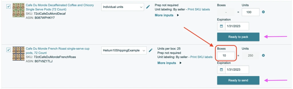 Case Pack template, shipping box number input 