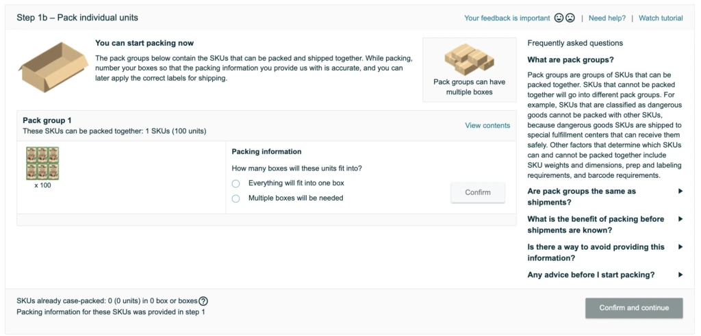 Individual Units of packing information 