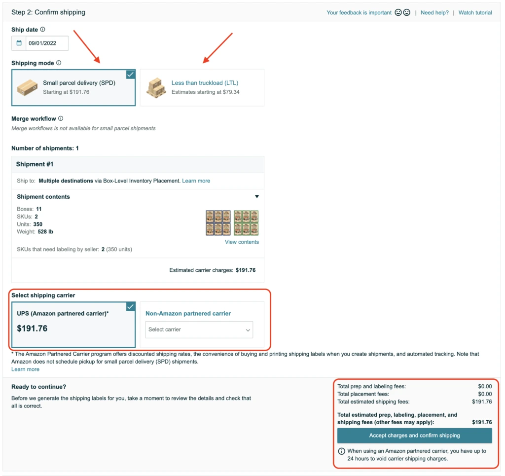 Accept charges and confirm shipping in the Fulfillment Centers