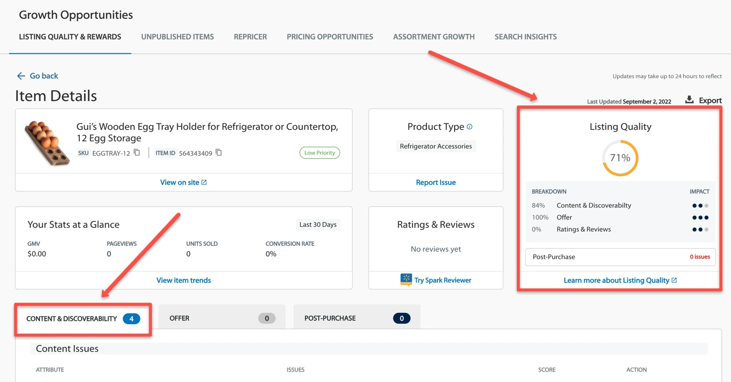 View of your Listing Quality Score (LQS) 