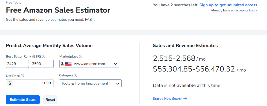 Free Amazon Sales Estimator Tool