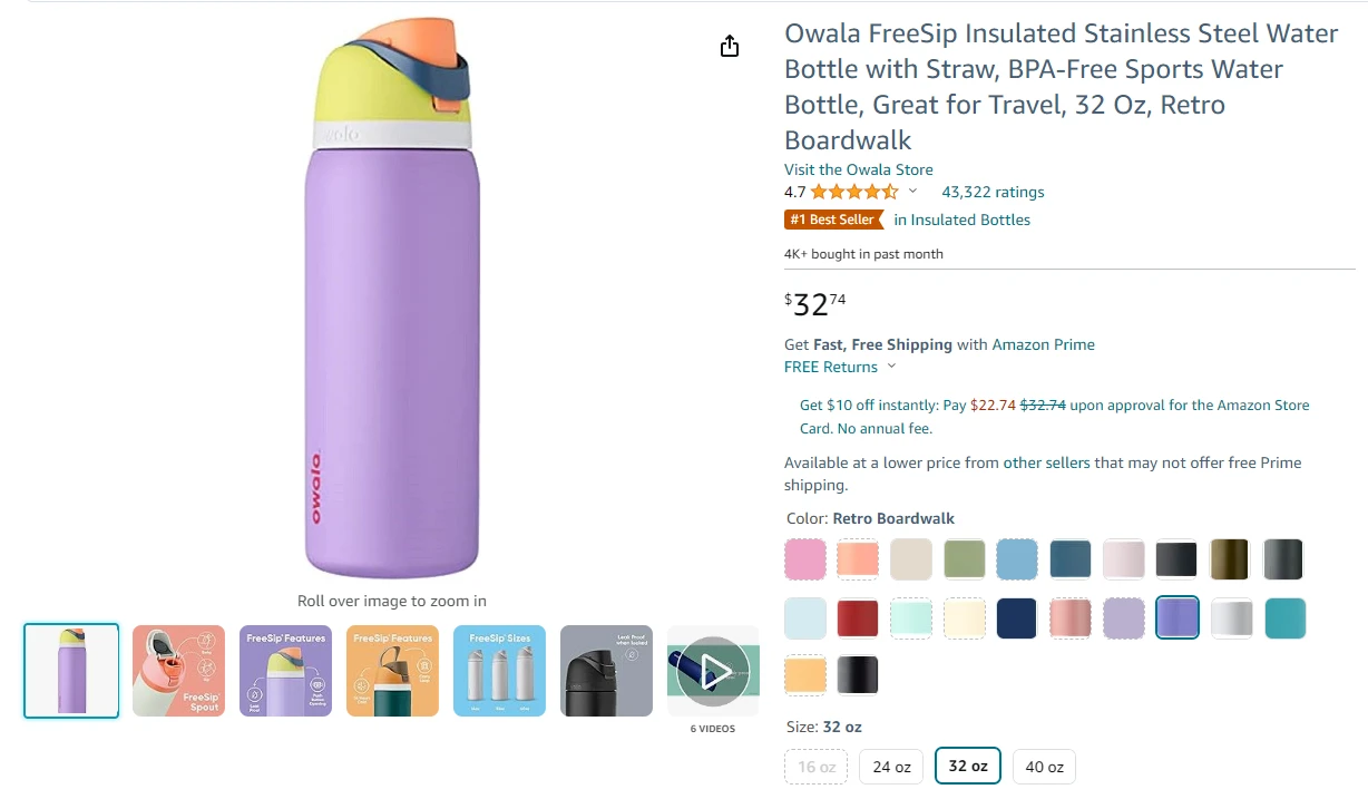 Water bottle listing